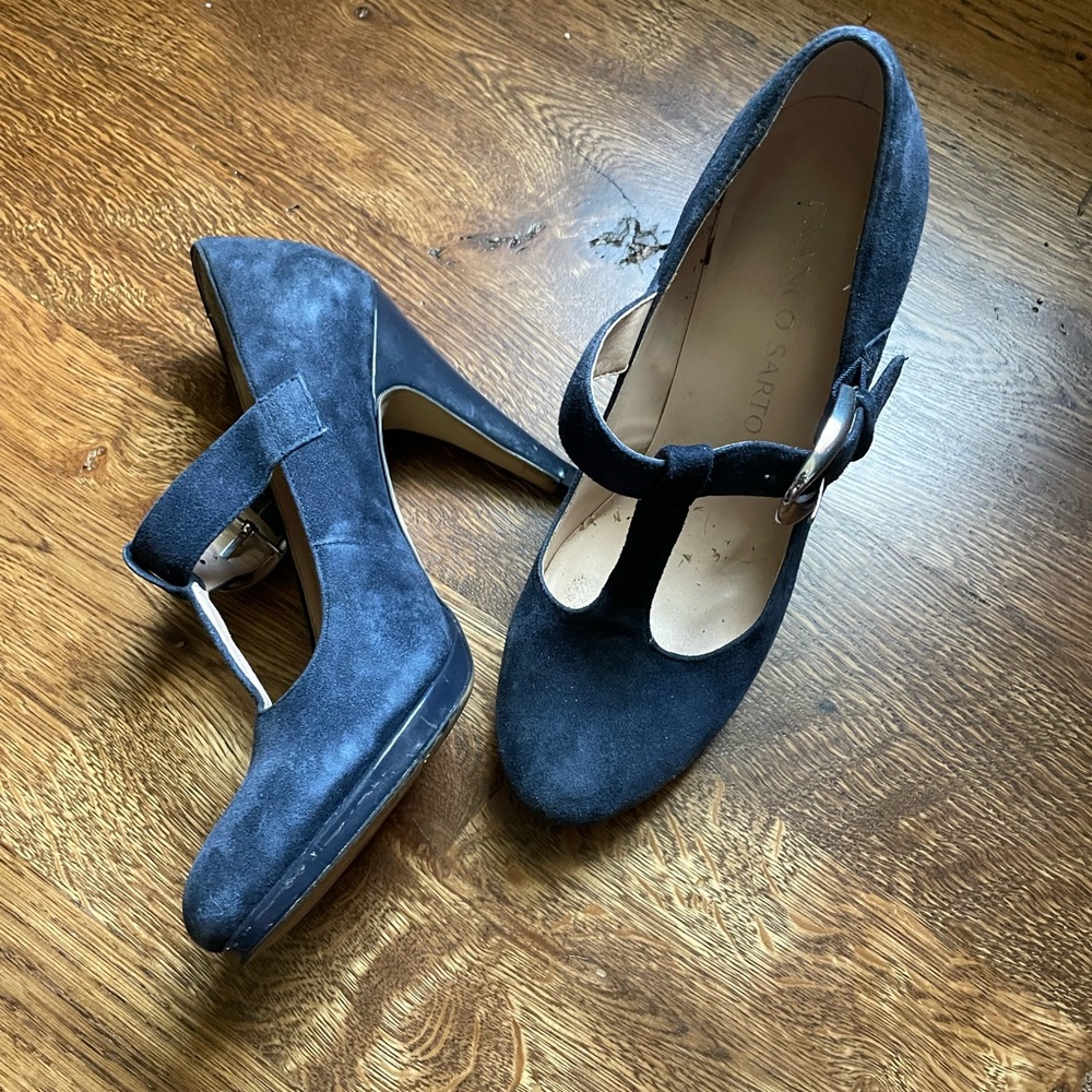 Vintage Franco Sarto Blue Suede Mary Jane Heels